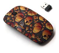 2.4G Wireless Mouse with Cute Pattern Design for All Laptops and Desktops with Nano Receiver - Halloween Skull Leaves