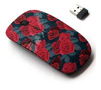 2.4G Wireless Mouse with Cute Pattern Design for All Laptops and Desktops with Nano Receiver - red Rose seamlees Retro