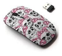 2.4G Wireless Mouse with Cute Pattern Design for All Laptops and Desktops with Nano Receiver - Skull Pink