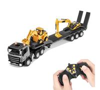 2.4GHz RC Semi Truck 9 Channel Remote Control Flatbed Truck Toy 1/24 Construction Vehicle Transporter with LED Lights Music Extra-Long Trailer for Kids
