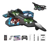 2.4GHz Remote Control Plane, RC Stunt Fighter Toy with 360° Flips & LED Lights - Quadcopter, 6-Axis Gyro, 4 Extra Propellers, 2 Speeds Adjustable, Foam Jet Fighte for Kids & Beginners (Blue)