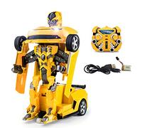 2.4Ghz Transformer Remote Control Car - Talking Auto Bot RC Drifting Car & Robot - Sound FX Lights - One Touch Transform - PL9131 Rechargeable Radio Controlled RC Car, Yellow