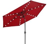 2.4M/7.9Ft Solar Outdoor Patio Umbrella With 30 Led Lights,For Backyard Beach Pool Market,Waterproof Garden Parasol Umbrella With Push Button Tilt And Crank,Dark Brown 2.3M/7.5Ft,Red-2.3M/7.5Ft