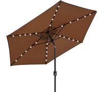 2.4M/7.9Ft Solar Outdoor Patio Umbrella With 30 Led Lights,For Backyard Beach Pool Market,Waterproof Garden Parasol Umbrella With Push Button Tilt And Crank,Dark Brown 2.3M/7.5Ft,Dark Brown-2.0M/6.6F