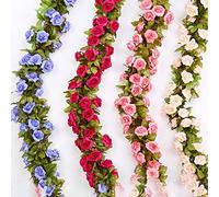 2.4m Artificial Flower Silk Rose for LEAF Garland Vine Ivy Home Wedding Garden Décor-Pink Red