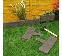 2.4M Cobble Stone Effect Lawn Edging - Weatherproof Garden Border Flower Bed Staked Fence Strips - 10 Piece, Each W24 X H10Cm