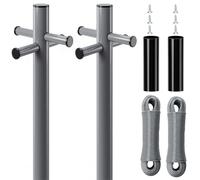 2.4M Heavy Duty Washing Line Post, Galvanised Clothes Drying Post with Ground Socket and 30M PVC Line, Weather-Resistant & Sturdy, Large Washing Line Post for Outdoor Garden Use - Grey, Pack of 2