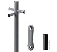 2.4M Heavy Duty Washing Line Post, Galvanised Clothes Drying Post with Ground Socket and 30M PVC Line, Weather-Resistant & Sturdy, Large Washing Line Post for Outdoor Garden Use - Grey, Pack of 1