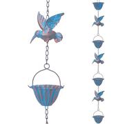 2.4m Hummingbird Rain Chains for Gutters, Decorative Rain Chimes Movable Hanging Outdoor Rustproof Rain Catchers with 7 Cups 7 Birds Umbrella Shape Downspouts Hanging Garden Ornament for Divert Water