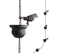 2.4m Iron Bird Rain Chain with Hanging Wind Chimes and Bells, Bronze Outdoor Garden Decor for Gutter to Ground Water Flow, Patio Porch or Balcony Ornament