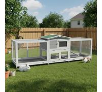 2.4m Large Wooden Rabbit Hutch Outdoor Double Run, Guinea Pig Cage with Sliding Tray for 3-4 Rabbits