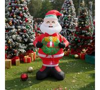 2.4M Lighted Christmas Inflatable Model Santa Holding Wreath Decoration