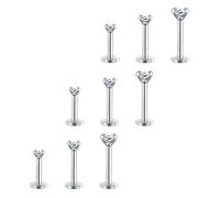 2-4mm Clear Round CZ Gem Internally Threaded Labret Monroe Lip Ring Tragus Nail Helix Earring Stud Barbell Piercing Jewelry Bar 8mm 16G 12pcs, Stainless Steel Crystal, Cubic Zirconia