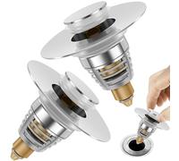 2/4Pcs Bathroom Sink Plug Replacement,Pop up Sink Plug with Strainer Bathroom Push Drain Stopper Plugs for 33 to 40mm Drain Hole Stainless Steel Drain Universal Sink Plugs for Kitchen Bathroom (2pcs)