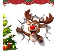 2/4PCS Christmas Creative Wall Sticker, 11.4" Realistic 3D Christmas Wall Stickers Large, Self-Adhesive Santa Reindeer Wall Decorations, for Christmas Party Kitchen Living Room Bathroom (E)