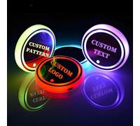 2/4PCS Custom LED Car Coasters, Waterproof Car Cup Holder Lights, 7 Colors/3 Changing Modes, USB Rechargeable Cup Holder Insert Coasters, Vibration-Sensing, Customize Logo Text or Pattern
