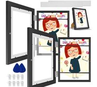 2/4Pcs Kids Art Frames,Front Opening A4 Kid Artwork Display Frame with Stand Wooden Artwork Display Picture Frame Horizontal and Vertical for 100 Pictures Ideal for Kid Art Project (2pcs black)