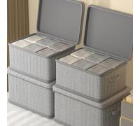 2/4PCS Large Capacity Canvas Clothing Storage Box with Lid, Foldable Contemporary Wardrobe Organizer, Stacking Toy Snack Bin, Storage Bins for Home Organization (4pcs, M)