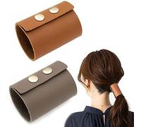 2/4pcs Leather Hair Cuff, Ponytail Cuff, Leather Ponytail Holder, Leather Ponytail Cuff, Hair Accessories For Women And Girls (Brown+grey)