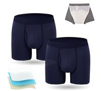 2/4Pcs Octipa Men's Ultra-Absorbent Incontinence Boxer Briefs, Octipa Mens Incontinence Underwear, Boxers Briefs for Men with Movable Absorbent Pad, Can Absorb 200 ML of Urine (2*Blue, L)