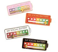 2/4Pcs Social Battery Badge Set - Funny Introvert Mood Pin, Alloy Creative Expression Brooch for Backpack, Clothing, Men and Women (4pcs)
