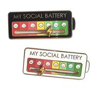 2/4Pcs Social Battery Badge Set - Funny Introvert Mood Pin, Alloy Creative Expression Brooch for Backpack, Clothing, Men and Women (2pcs)
