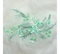 2-4Pieces/Lot 17color 3D Wedding Dress Applique DIY Bridal Headdress Ivory White Lace Collar Lace Fabric Patch RS90-Mint Green-4 Pieces
