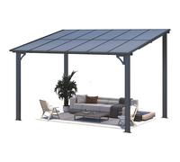 2.4x3.65m Aluminium Lean-to Gazebo, Wall-Mounted Hardtop Roof Pergola