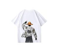 (2, 4XL) ONE PIECE Luffy Printed Short-sleeved T-shirt Men's and Women's Ins Trendy Brand Couple's Loose Pure Cotton 2025 New Summer