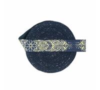2 5 10 Yard 5/8" 15mm Gold Lotus Flower Vine Foil Print Foldover Elastic Spandex Band Tape Hair Tie Sewing Trim-Lotus A-Dresden Blue-5 Yards