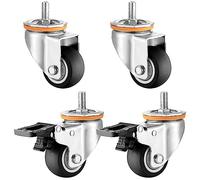 2.5 3 4 5 in Heavy Duty Replacement Caster Wheel for Furniture Trolley Set of 4, M10 M12 Threaded Stem Swivel Caster, No Noise TPR Rubber Castors with Dual Locking Brake (Swivel+brake 63mmA)