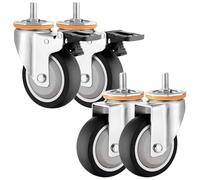 2.5 3 4 5 Inch Swivel Stem Caster Set Of 4, Threaded Stem M10 M12 Swivel Caster Wheel, Moving Silent Shock Absorption TPR Heavy Duty Rubber For Furniture(Swivel+Brake,100mm-A)