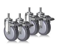 2.5" 3" 4" Swivel Casters Set of 4 with M12 x 25mm Threaded Stem Brake for Trolleys Carts Furniture WorkbenchDurable & Versatile