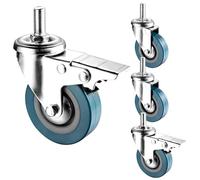 2.5/3" Swivel Stem Casters, M10 /12 Threaded Stem Swivel Caster Wheels | With Dual Locking Brakes Silent Castor, Replacement Foot Wheel(Swivel+brake,75mm(3in)m10)