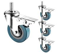 2.5/3" Swivel Stem Casters Wheels, M10 /12 Threaded Stem Swivel Caster Wheels, With Dual Locking Brakes Silent Castor, Replacement Foot Wheel(Brake,75mm(3in) m10)
