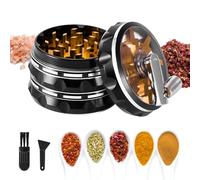 2.5" 4 Pieces Clear Top Herb Grinder Metal Large, Aluminum Alloy Spice Grinder with Foldable Handle, Pollen Scraper and Cleaning Brush (Gold)