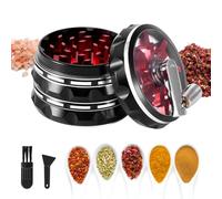 2.5" 4 Pieces Clear Top Herb Grinder Metal Large, Aluminum Alloy Spice Grinder with Foldable Handle, Pollen Scraper and Cleaning Brush (Red)