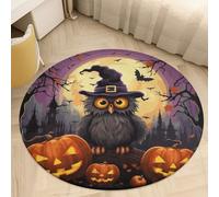 2.5' Circle Rug Non Slip Bath Rug Soft Stain Resistant Coral Velvet Halloween Owl Ghost Pumpkin Carpet for Under Round Table Washable Indoor Floor Mat for Living Room Bedroom Nursery Home Office De