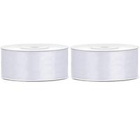 2.5 cm White Double Satin Ribbon, Roll Spool Thickness of 25 Metres Ribbon for Wedding, Christening, Christmas, New Year, Gift Idea Favor (Pack of 2)