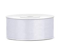 2.5 cm White Double Satin Ribbon, Roll Spool Thickness of 25 Metres Ribbon for Wedding, Christening, Christmas, New Year, Gift Idea Favor