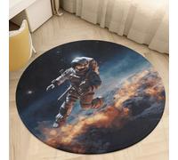 2.5' Coral Velvet Round Area Rug Non Slip Backing Bathroom Rug Water Absorbent Plush 0.2 Inch Low Pile Circle Mat Astronaut Flying in Space Carpet for Kitchen Bedroom Entryway Nursery Room Decor