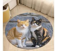 2.5' Coral Velvet Round Area Rug Non Slip Backing Bathroom Rug Water Absorbent Plush 0.2 Inch Low Pile Circle Mat Cats Sitting Together Carpet for Kitchen Bedroom Entryway Nursery Room Decor