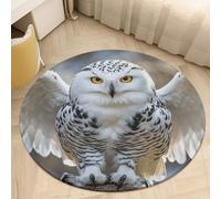 2.5' Coral Velvet Round Area Rug Non Slip Backing Bathroom Rug Water Absorbent Plush 0.2 Inch Low Pile Circle Mat Snow Owl Carpet for Kitchen Bedroom Entryway Nursery Room Decor