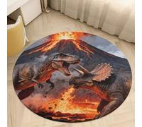 2.5' Coral Velvet Round Rug Machine Washable Non Slip TPR Backing Dinosaur Volcano Eruption Area Rug Pet Friendly Doormat Low Pile Soft Plush Bedroom Carpet for Living Room Dorm Indoor