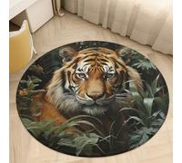 2.5' Coral Velvet Round Rug Machine Washable Non Slip TPR Backing Jungle Tiger Area Rug Pet Friendly Doormat Low Pile Soft Plush Bedroom Carpet for Living Room Kitchen Entryway Dorm Indoor
