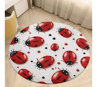 2.5 ft Round Area Rug for Bedroom Water Absorbent Coral Velvet Low Pile Floor Carpet Boho Non-Slip Backing Red Ladybug Throw Rug Machine Washable Bathroom Mat for Tub Shower Toilet