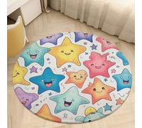 2.5 ft Round Area Rug for Bedroom Water Absorbent Coral Velvet Low Pile Floor Carpet Boho Non-Slip Backing Colorful Star Pattern Throw Rug Machine Washable Bathroom Mat for Tub Shower Toilet