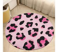 2.5 ft Round Area Rug for Bedroom Water Absorbent Coral Velvet Low Pile Floor Carpet Boho Non-Slip Backing Pink Leopard Throw Rug Machine Washable Bathroom Mat for Tub Shower Toilet