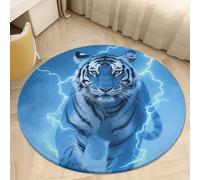 2.5 ft Round Area Rug for Bedroom Water Absorbent Coral Velvet Low Pile Floor Carpet Boho Non-Slip Backing Blue Lightning Tiger Throw Rug Machine Washable Bathroom Mat for Tub Shower Toilet