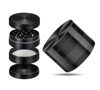 2.5 Inch Metal Grinder 4-Piece Set - Heavy-Duty Zinc Alloy Spice & Herb Grinder - Premium Kitchen Grinder with 64 Sharp Teeth (Black)